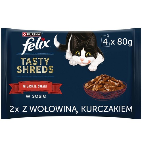 Karma mokra dla kotów z wołowiną i kurczakiem Purina 4 x 80 g