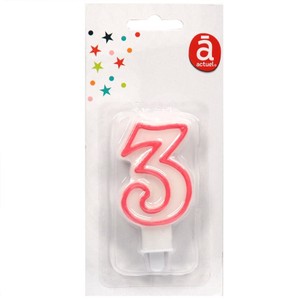 Świeczka urodzinowa "3" 7,5 cm Różowa Actuel 1 sztuka