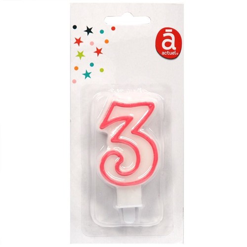 Świeczka urodzinowa "3" 7,5 cm Różowa Actuel 1 sztuka