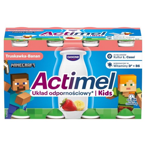 Actimel L.casei z witaminami B6 i D truskawka, banan Danone 8 x 100 g