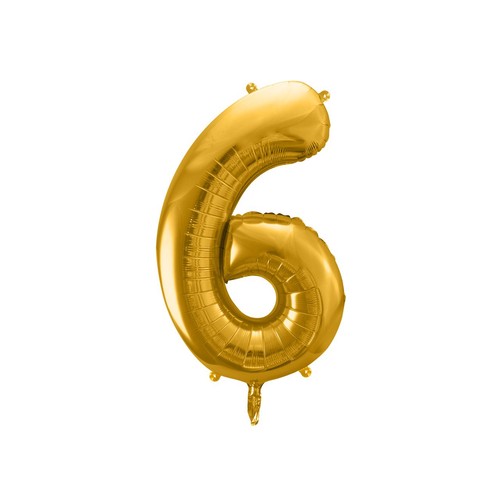 Balon foliowy Cyfra '6' 86cm złoty (1 op. / 1 szt.) PartyDeco 1 sztuka