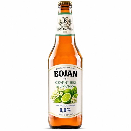 Piwo bezalkoholowe smakowe Czarny Bez i Limonka alk. 0,0% obj. Bojan 500 ml