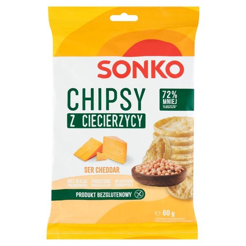 Chipsy z ciecierzycy o smaku sera cheddar, bezglutenowe Sonko 60 g