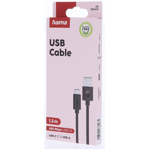 Kabel USB Hama, 1.2 metra długości, z końcówkami USB-C i USB-A. Obsługuje USB 2.0.