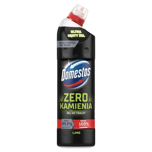 Domestos Zero Kamienia, żel do toalet. Ultra gęsty żel, zabija 99,9% zarazków i usuwa 100% kamienia. Zapach limonkowy.