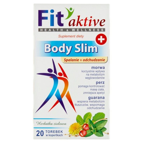 Fit aktive Body Slim, suplement diety w formie herbatki ziołowej. Wspomaga spalanie i odchudzanie. Zawiera 20 torebek.