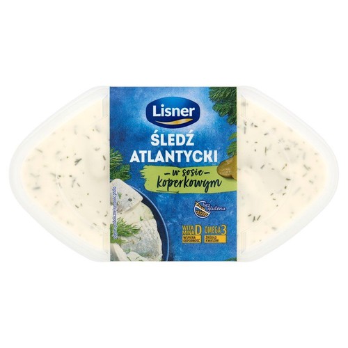 Marynowane filety śledziowe bez skóry w sosie koperkowym. Lisner 280 g