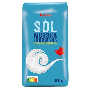 Sól morska jodowana gruboziarnista Auchan 900 g