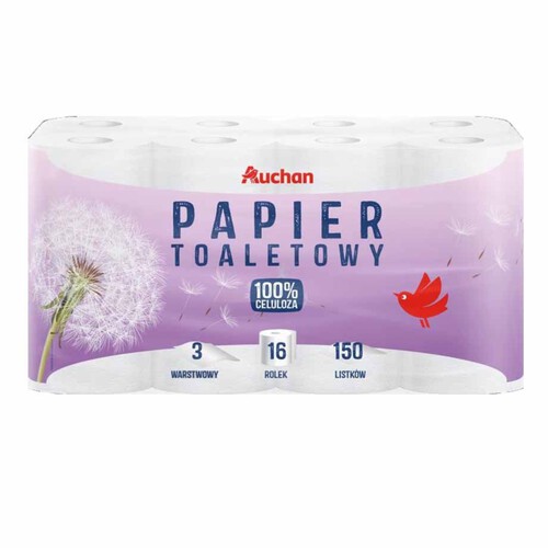 Papier toaletowy 3 warstwy Auchan 16 rolek