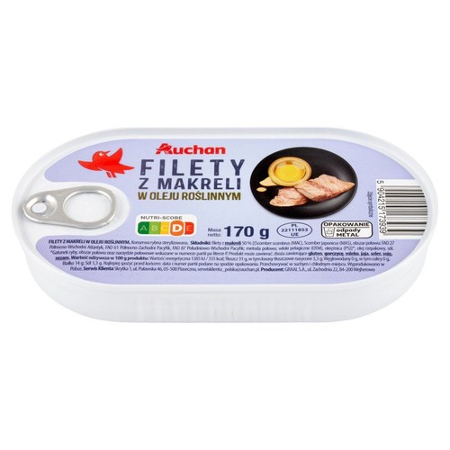 Filety z makreli w oleju rzepakowym Auchan 170 g