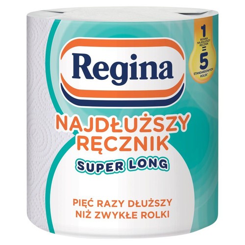 Ręcznik papierowy Regina Super Long. Jedna rolka jest pięć razy dłuższa niż standardowa rolka ręcznika.