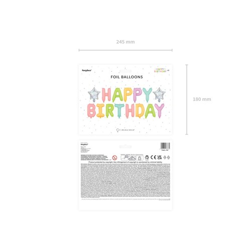Balon foliowy Happy Birthday 39,5 x 35cm (1 op. / 1 szt.) PartyDeco 1 sztuka
