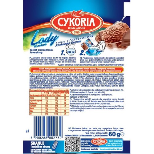 Lody domowe o smaku czekoladowym Cykoria 60 g