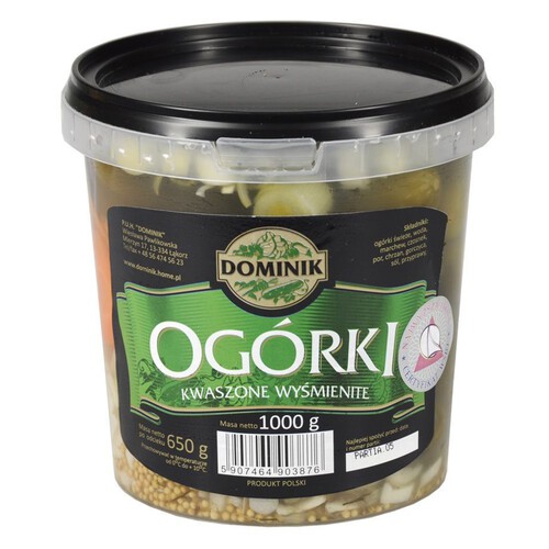 Ogórki kwaszone wyśmienite Dominik 1000 / 650 g