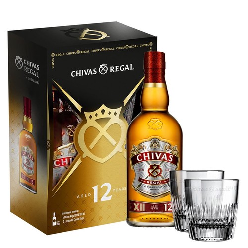 Whisky szkocka blended 12YO alk. 40,0% obj. + 2 szklanki  Chivas Regal 700 ml