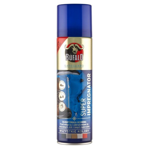Bufalo Safeguard Super Impregnator w sprayu. Długotrwała ochrona obuwia i odzieży przed wilgocią i zabrudzeniami.