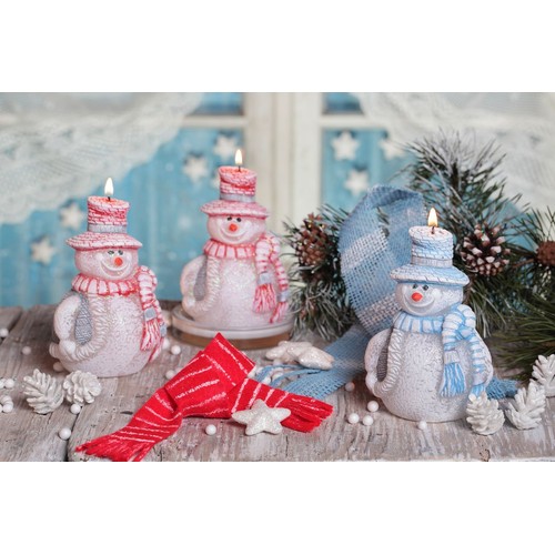 Świeca Bałwanek Figurka 12,5 cm biało-czerwona Bartek Candles 1 sztuka