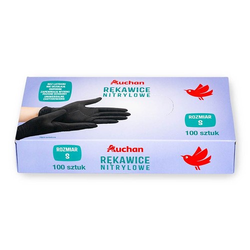 Rękawiczki nitrylowe czarne S  Auchan 100 sztuk