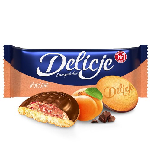 Biszkopty z galaretką morelową polane czekoladą Delicje 147 g