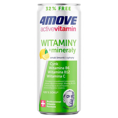 Active Vitamin gazowany napój o smaku limonki i cytryny  4Move 330 ml