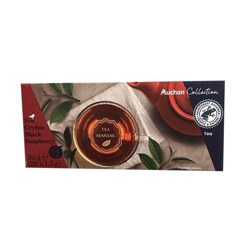 Cejlońska czarna herbata ekspresowa z aromatem malinowym Auchan 20 torebek 