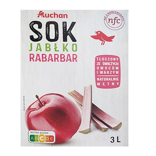 Sok 100% NFC Jabłko-Rabarbar Auchan 3 l