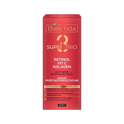 Aktywnie rewitalizujące serum przeciwzmarszczkowe na noc, RETINOL + VIT C + KOLAGEN Bielenda  30 ml