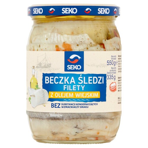 Beczka śledzi filety z olejem wiejskim Seko 550g