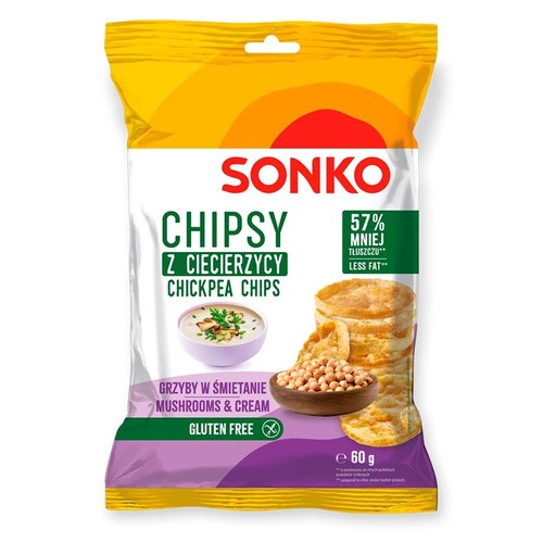 Chipsy z ciecierzycy o smaku grzybów w śmietanie  Sonko 60 g
