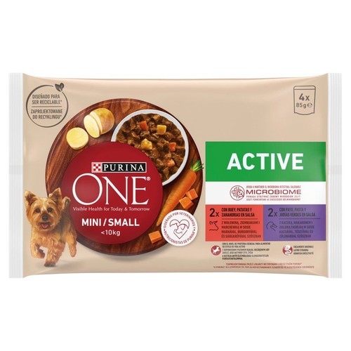 Karma mokra dla psów Active 2 x wołowina, 2 x kaczka PURINA ONE 4 x 85 g