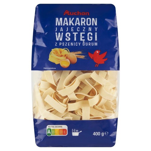Makaron walcowany, z pszenicy durum, jajeczny, wstęgi Auchan 400 g
