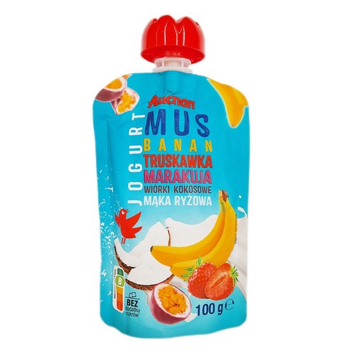 Mus jogurt banan truskawka makakuja mąka ryżowa Auchan 100 g