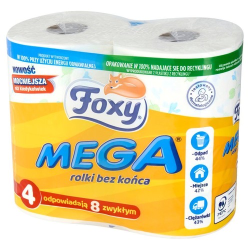 Papier toaletowy Mega rolki bez końca Foxy 4 rolki