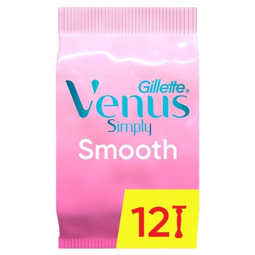 Różowe opakowanie Gillette Venus Simply Smooth, zawierające 12 sztuk.