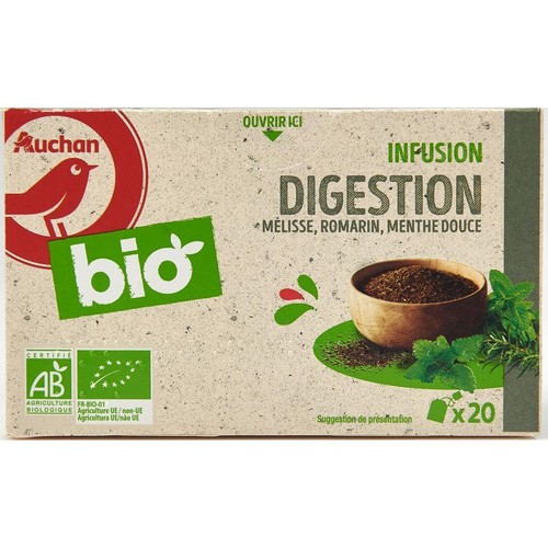 BIO Napar wspomagający trawienie z melisą, rozmarynem i miętą zieloną Auchan 20 torebek