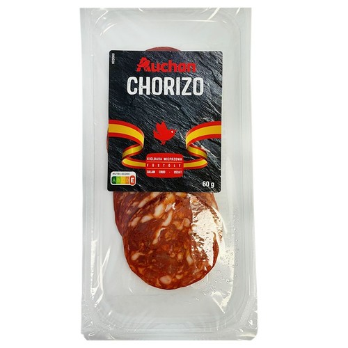 Chorizo kiełbasa wieprzowa krótko dojrzewająca plastry Auchan 60 g