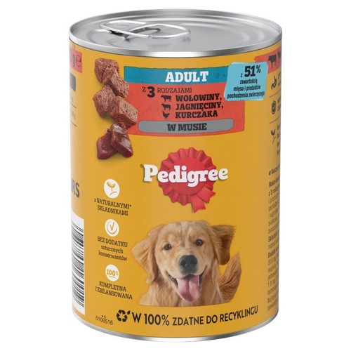 Karma mokra dla psów z 3 rodzajami wołowiny, jagnięciny, kurczaka Pedigree 400 g