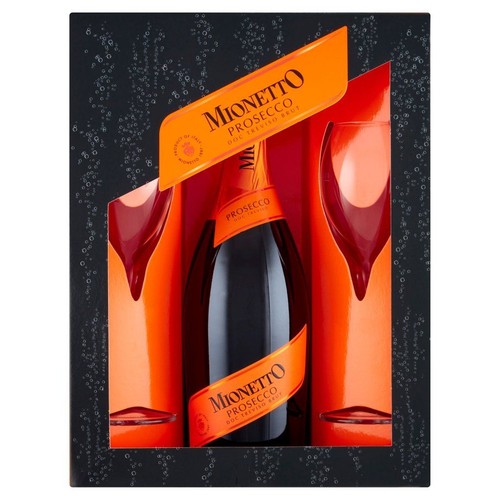 Wino włoskie musujące białe wytrawne Prosecco alk. 11,0% obj. + 2 kieliszki Mionetto 750 ml