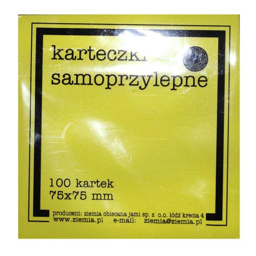 Karteczki samoprzylepne FLUO żółte 75 x 75 mm Ziemia Obiecana 100 sztuk