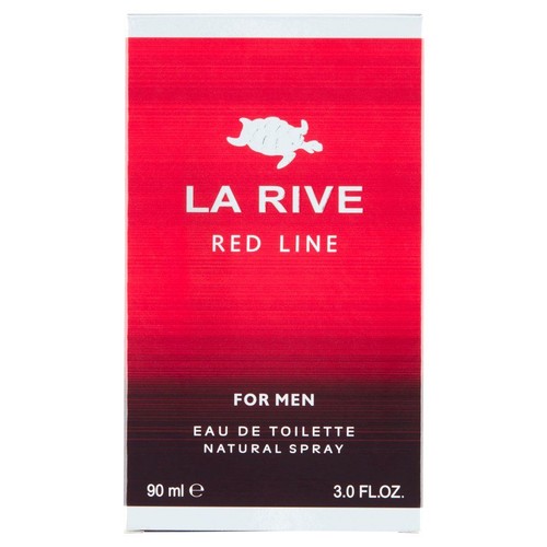 Woda toaletowa La Rive Red Line dla mężczyzn, 90 ml. Czerwone pudełko z białymi napisami.