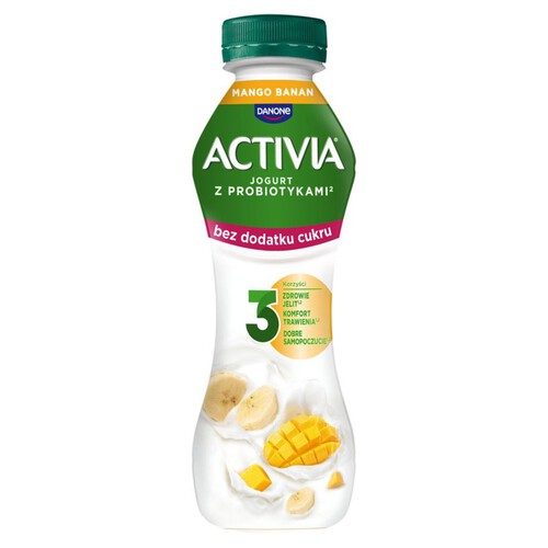 Jogurt pitny o smaku mango-banan bez dodatku cukru Activia 270 g