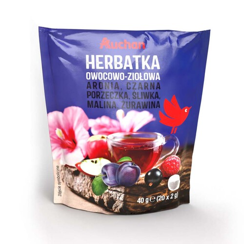 Herbatka owocowa aronia. czarna porzeczką. śliwką. maliną. żurawina Auchan 20 torebek