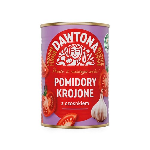 Pomidory krojone bez skórki z czosnkiem w soku pomidorowym Dawtona 400 g