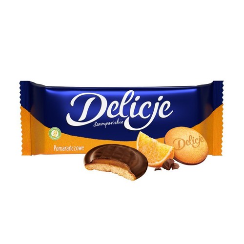 Biszkopty z galaretką pomarańczową oblane czekoladą  Delicje 147 g