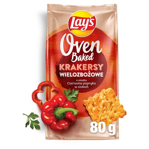 Krakersy Oven Baked wielozbożowe o smaku czerwonej papryki w ziołach Lay's 80 g