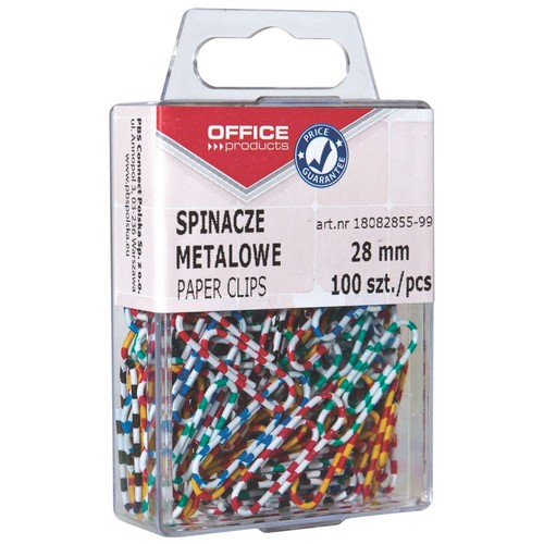 Spinacze metalowe powlekane 28mm mix kolorów Office Products 100 sztuk