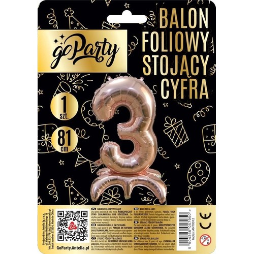 Balon foliowy stojący cyfra 3  GoParty 1 sztuka