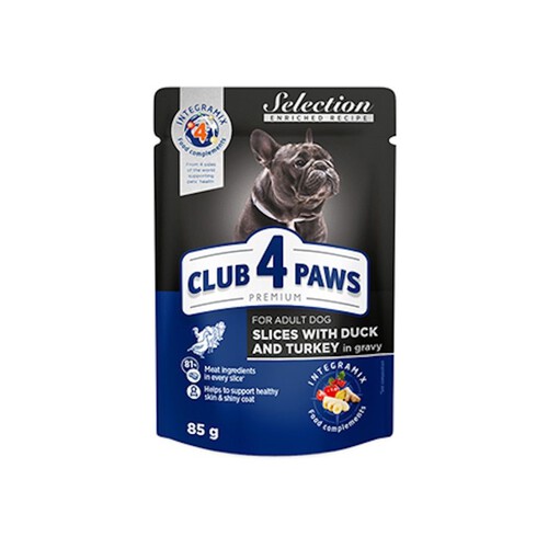 Karma mokra z kaczką i indykiem w sosie dla psów dorosłych  Club4Paws 85 g