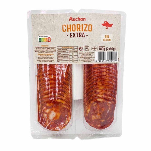 Chorizo kiełbasa wieprzowa krótko dojrzewająca plastry Auchan 180 g