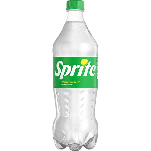 Napój Sprite w plastikowej butelce z zieloną nakrętką. Etykieta informuje o naturalnych aromatach cytryny i limonki.